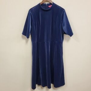 Isaac‎ Mizrahi Womens Velvet Short Sleeve Midi Dress Size 20W Blue Artsy Event